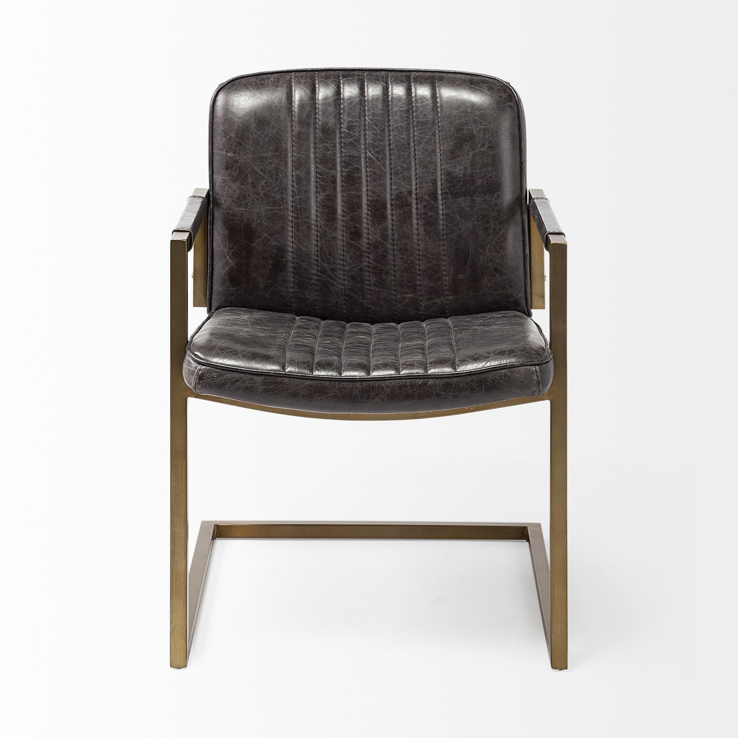24" Brown Leather Distressed Arm Chair-1