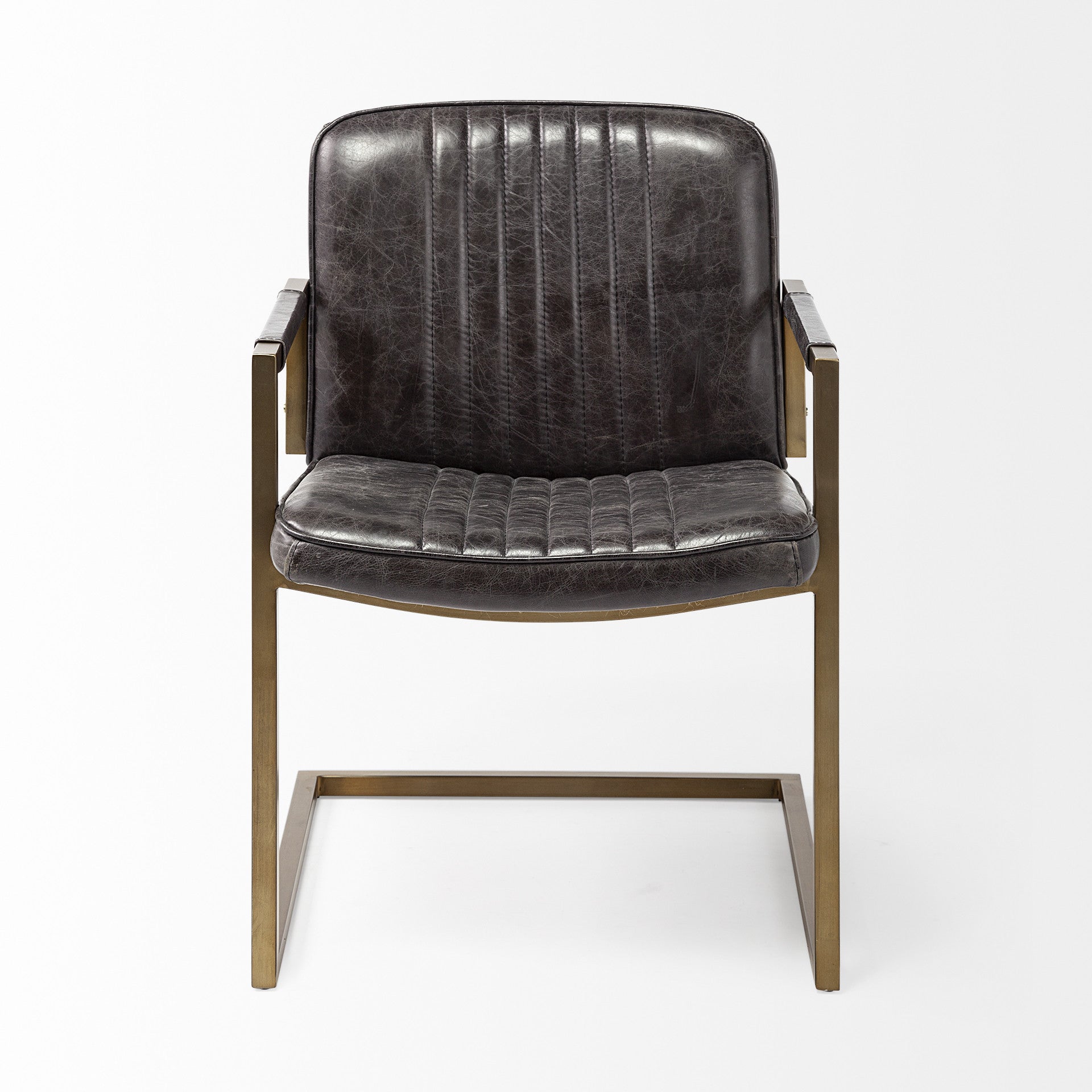 24" Brown Leather Distressed Arm Chair-1