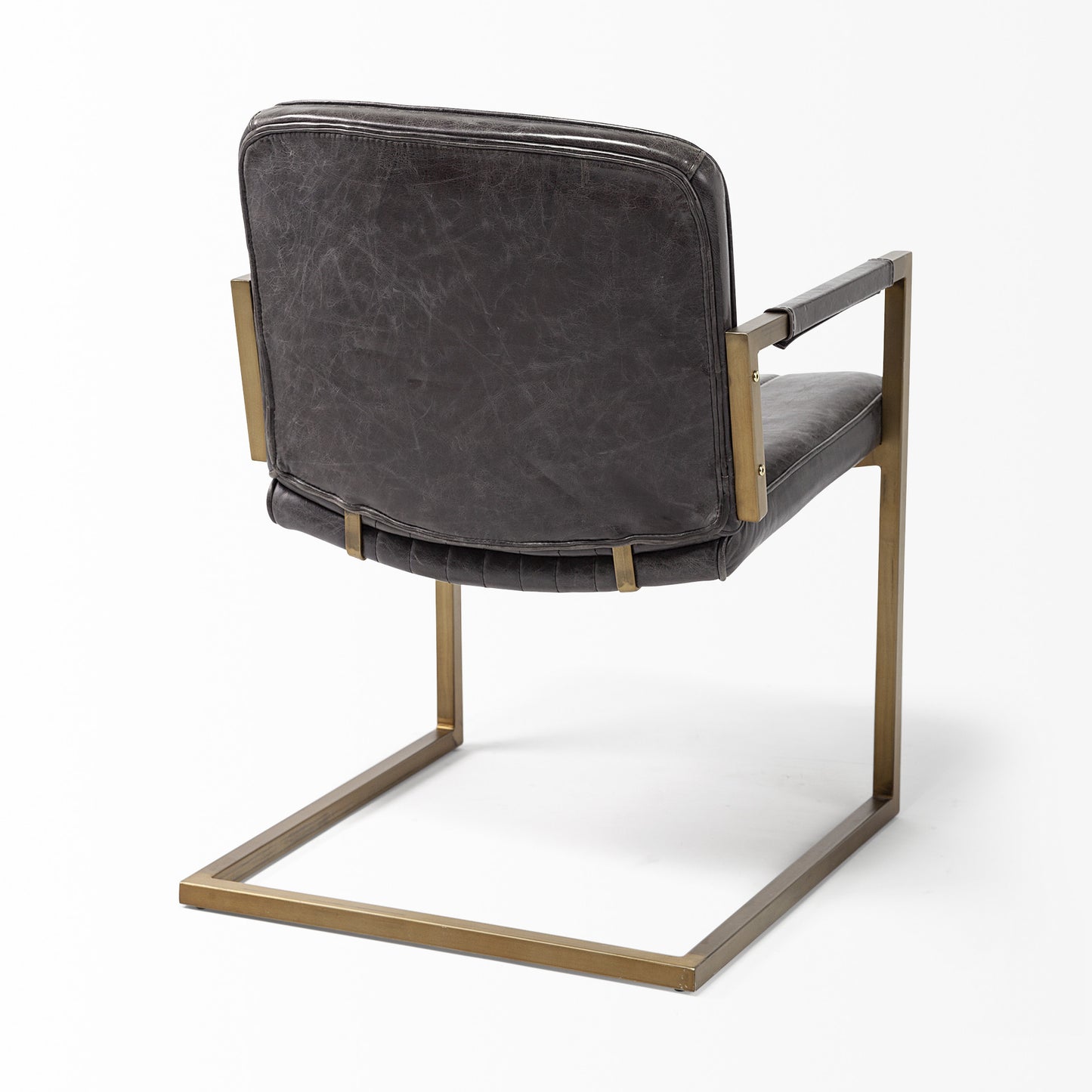 24" Brown Leather Distressed Arm Chair-4