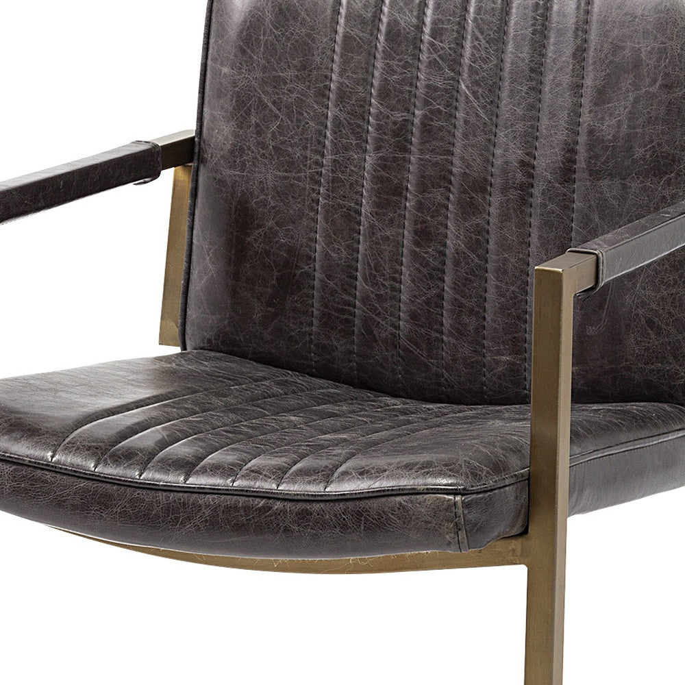 24" Brown Leather Distressed Arm Chair-5