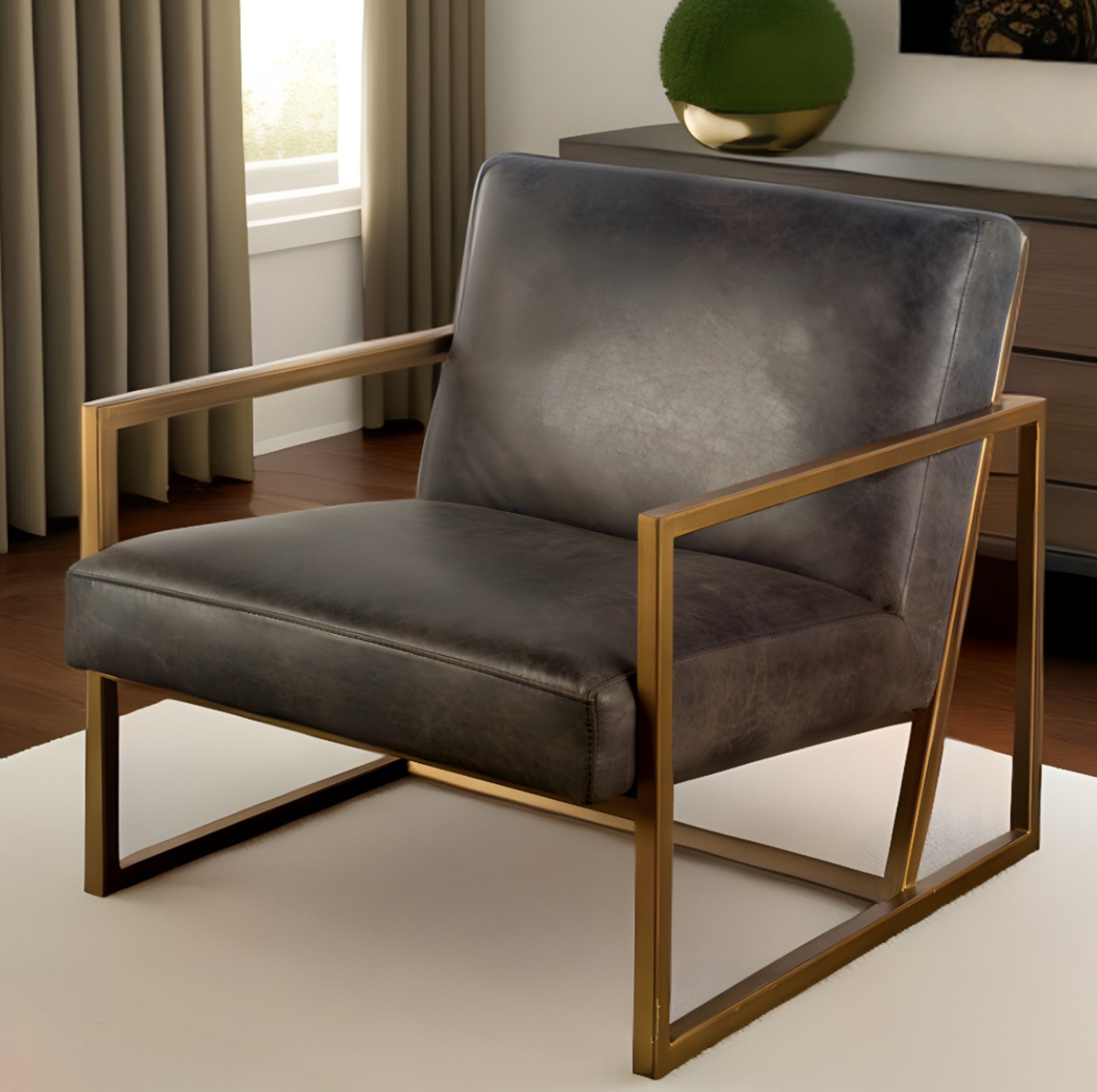 32" Black and Gold Leather Lounge Chair-0