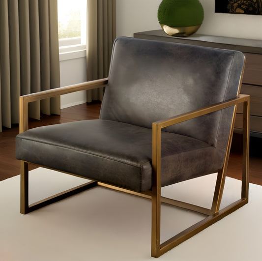 32" Black and Gold Leather Lounge Chair-0