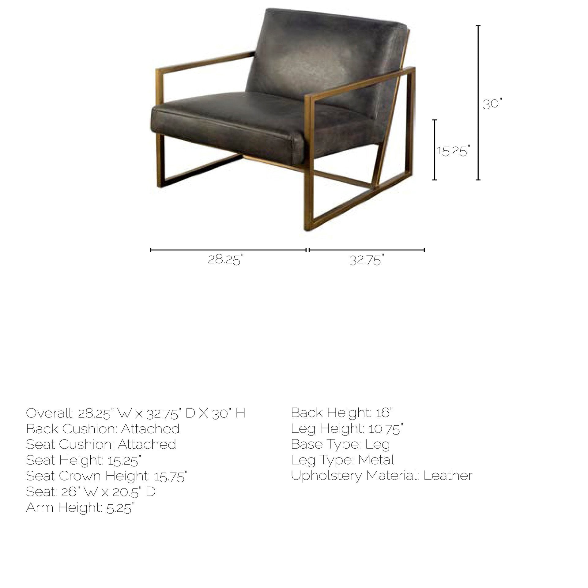 32" Black and Gold Leather Lounge Chair-6