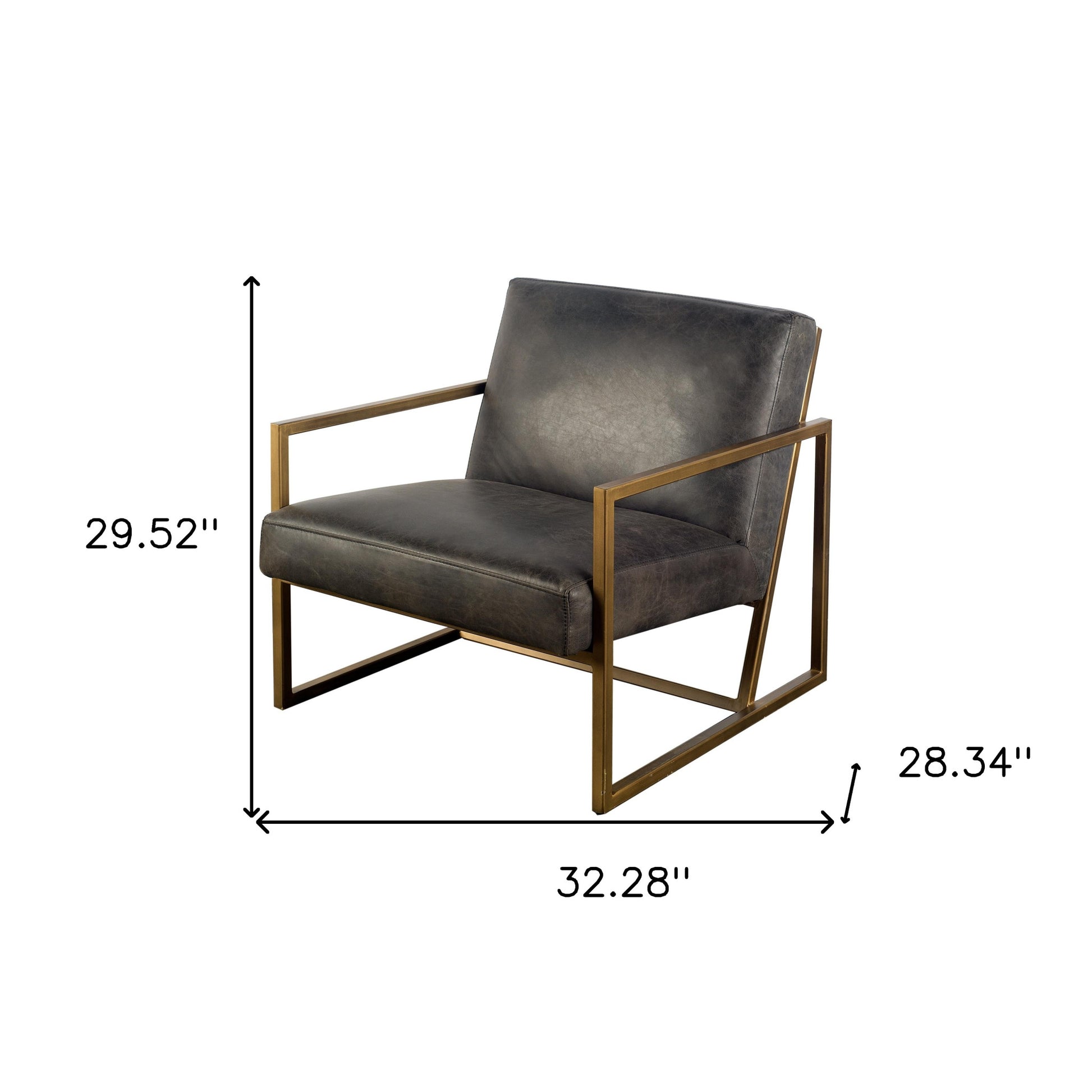 32" Black and Gold Leather Lounge Chair-5