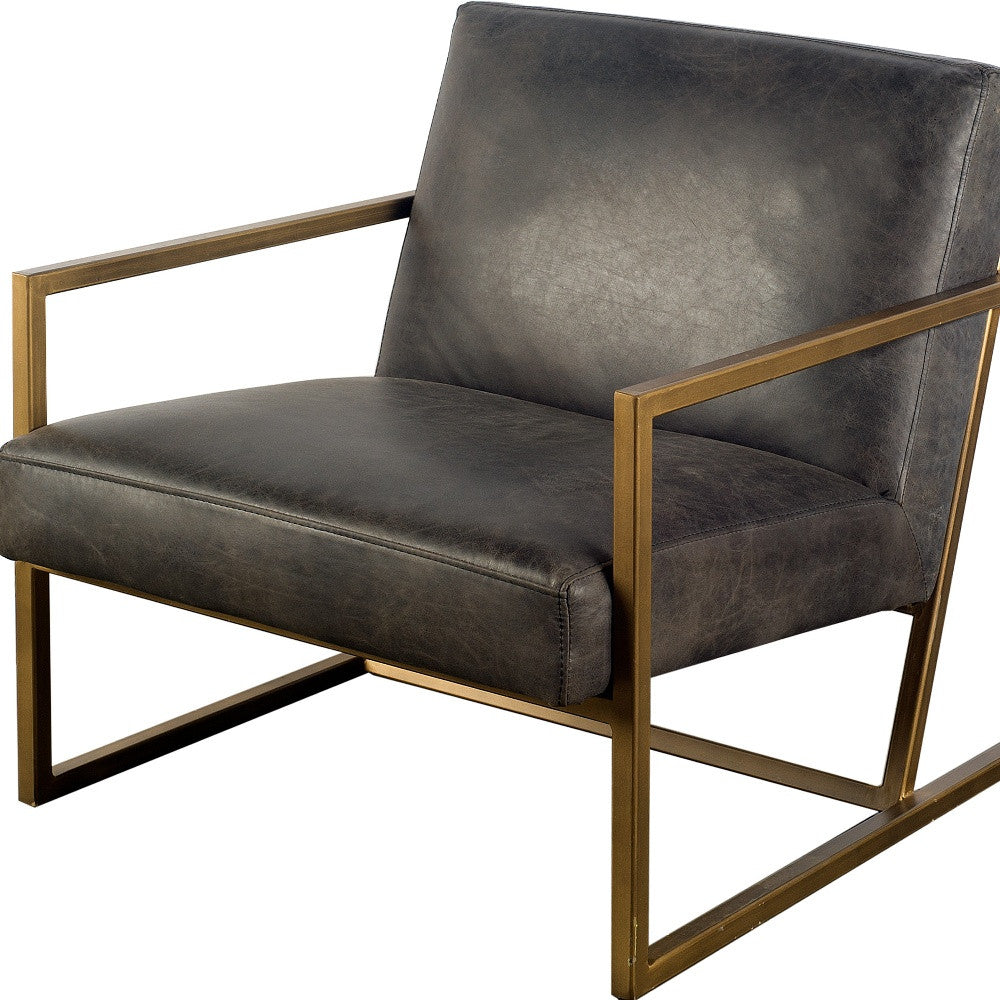 32" Black and Gold Leather Lounge Chair-3
