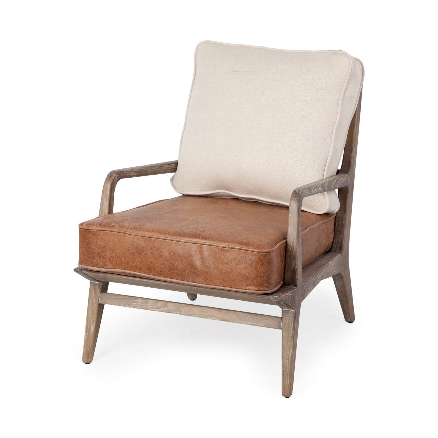 24" Beige and Brown Leather Arm Chair-1