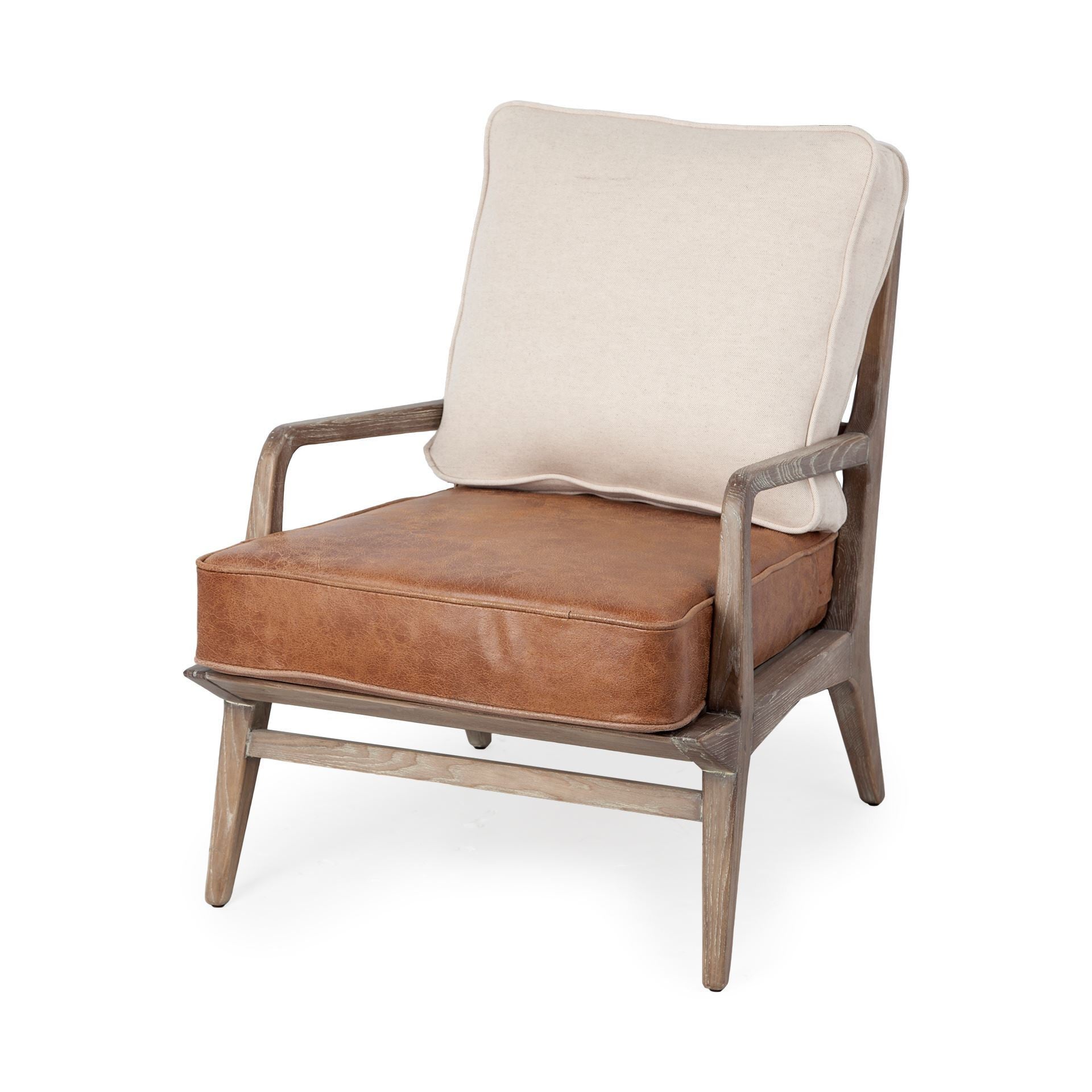 24" Beige and Brown Leather Arm Chair-1