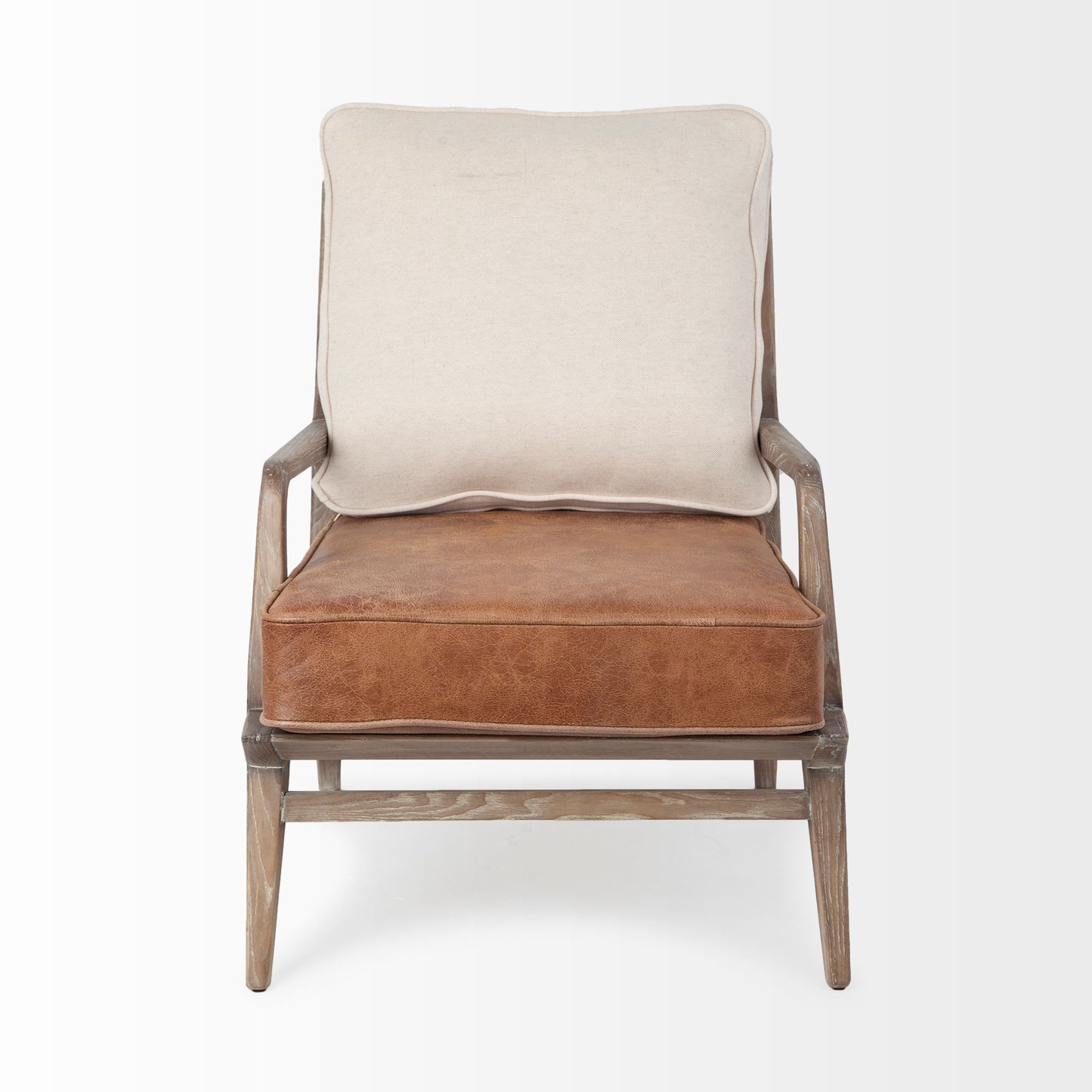 24" Beige and Brown Leather Arm Chair-2