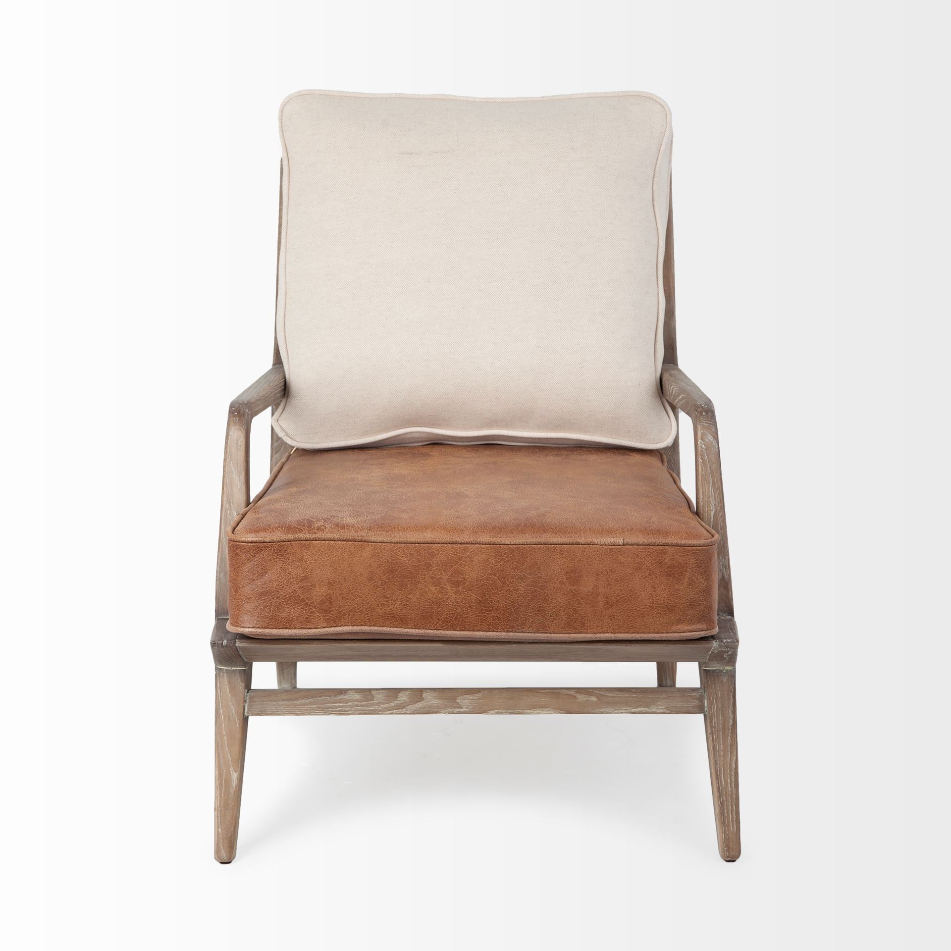 24" Beige and Brown Leather Arm Chair-2