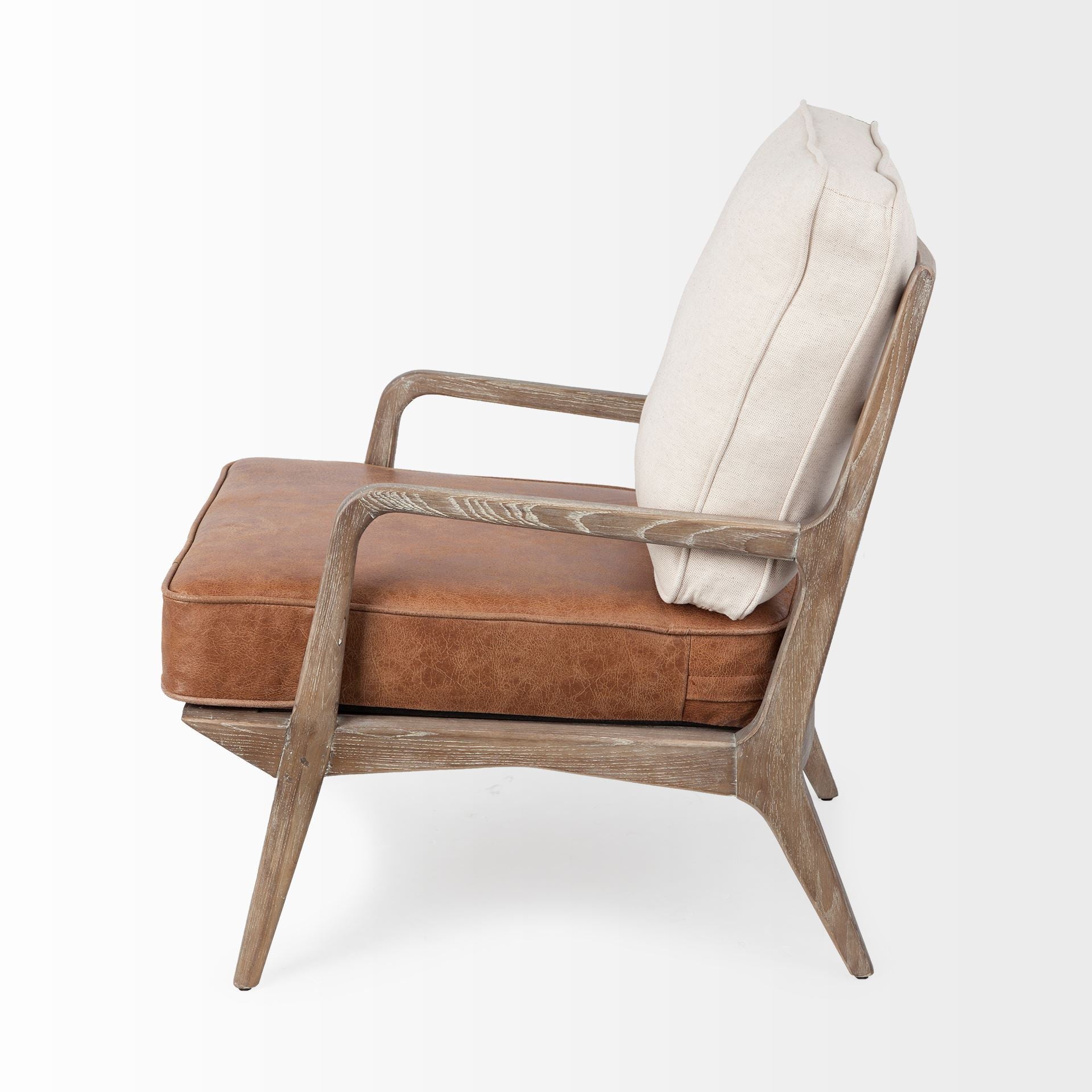 24" Beige and Brown Leather Arm Chair-3