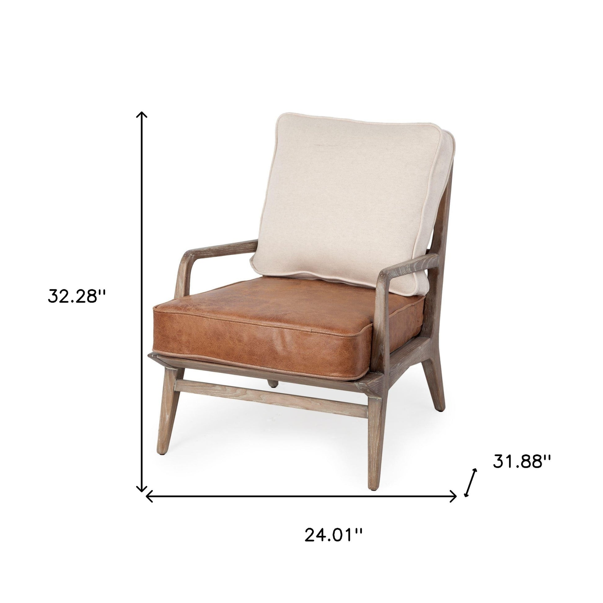 24" Beige and Brown Leather Arm Chair-6