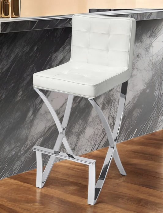 29" Off White and Silver Iron Bar Chair-0