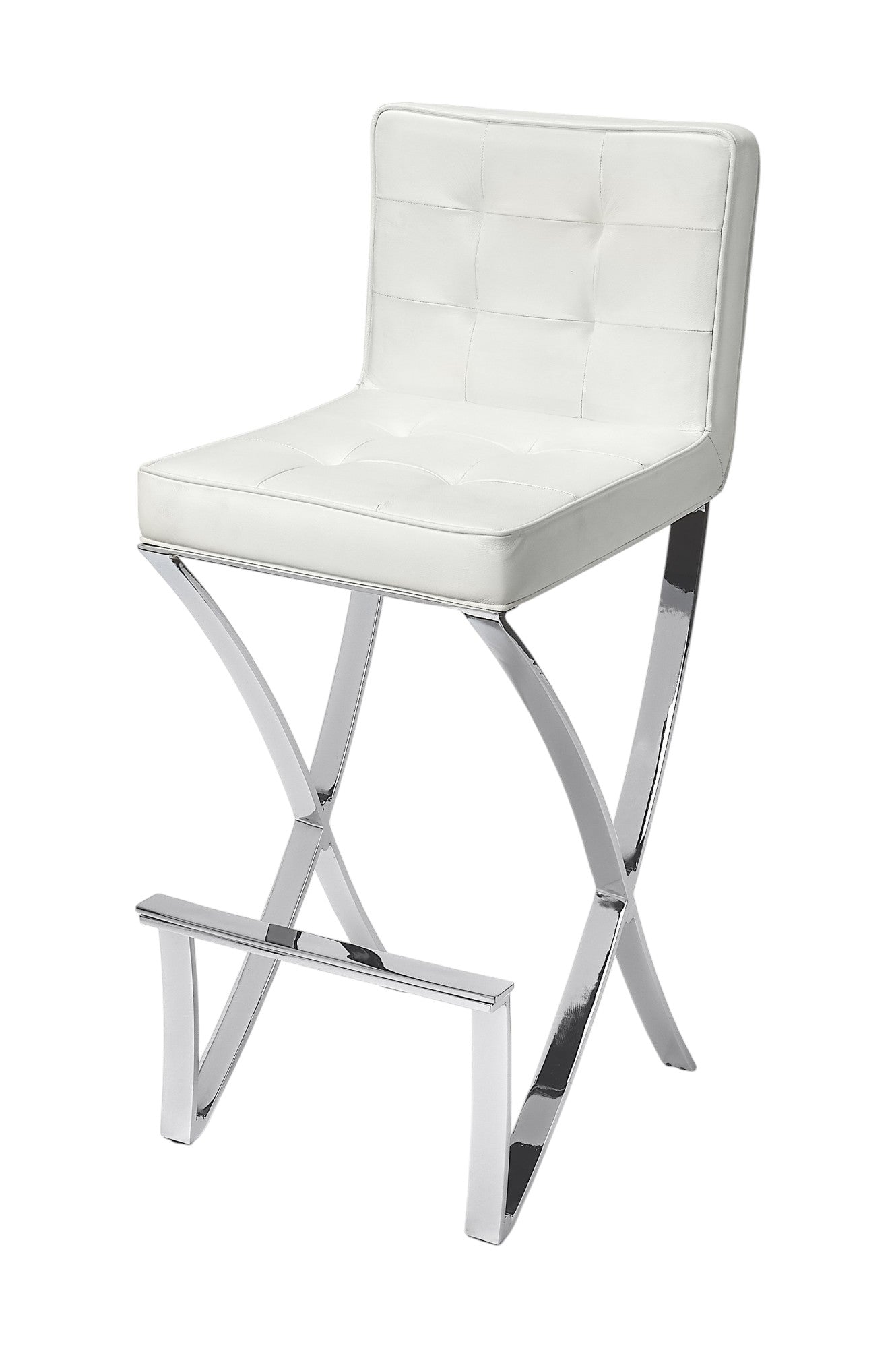29" Off White and Silver Iron Bar Chair-2