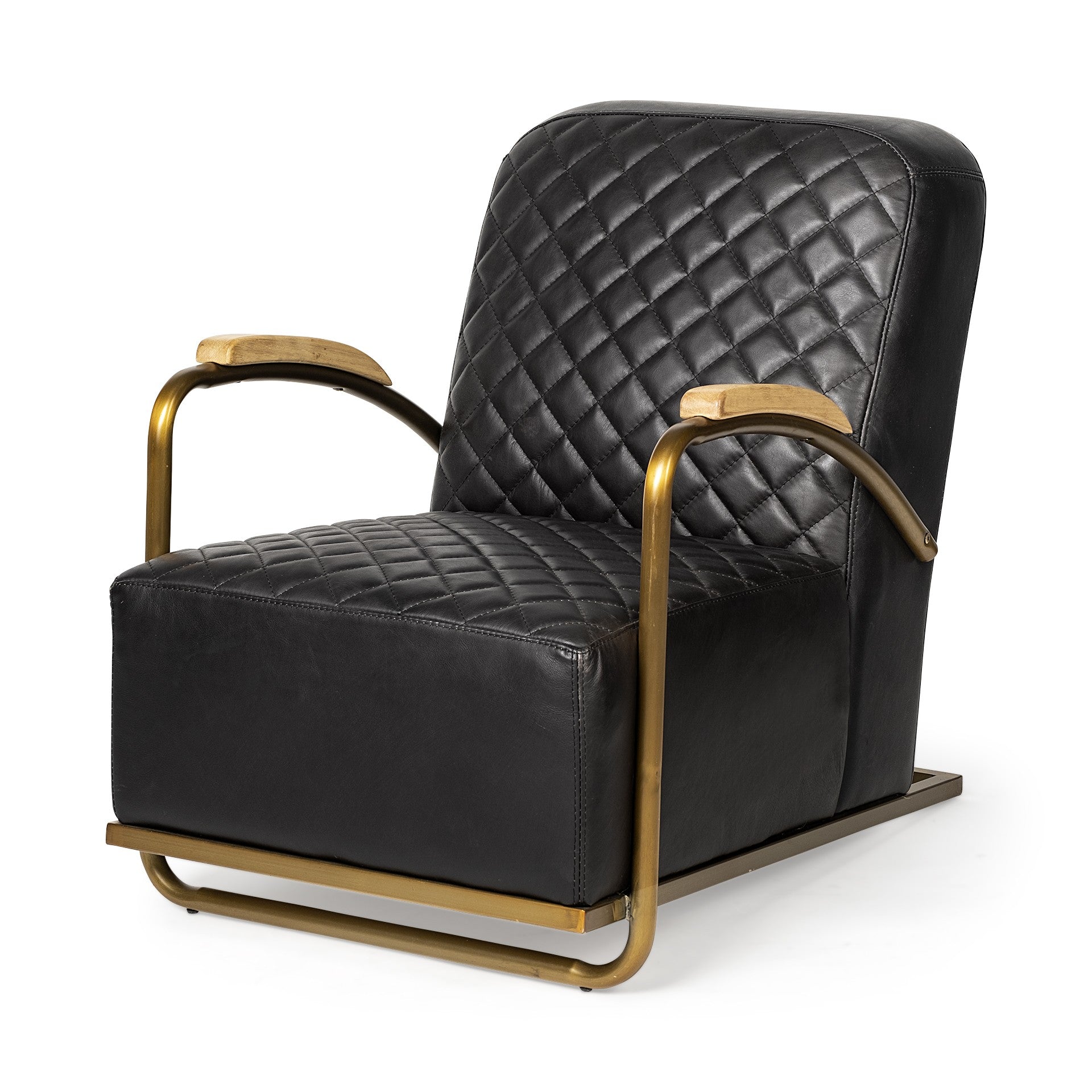 36" Black and Gold Leather Lounge Chair-0