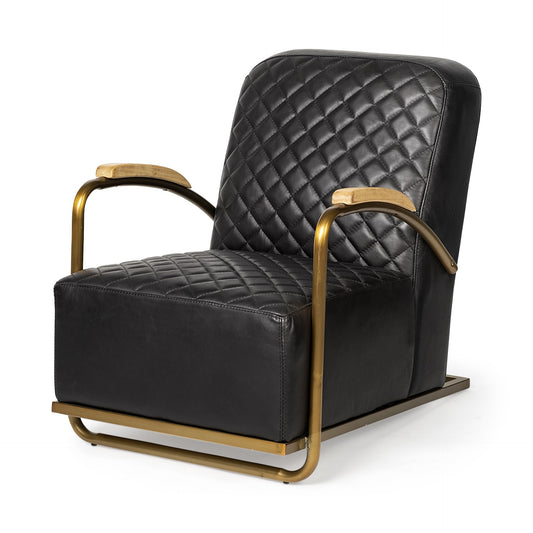 36" Black and Gold Leather Lounge Chair-0