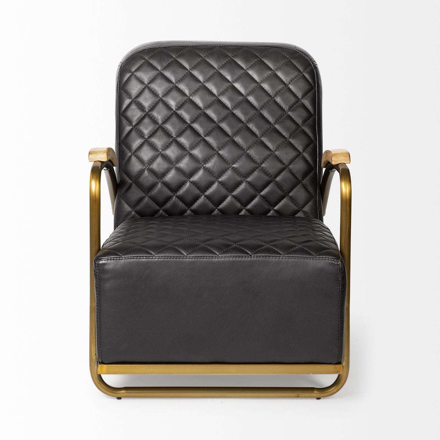 36" Black and Gold Leather Lounge Chair-2