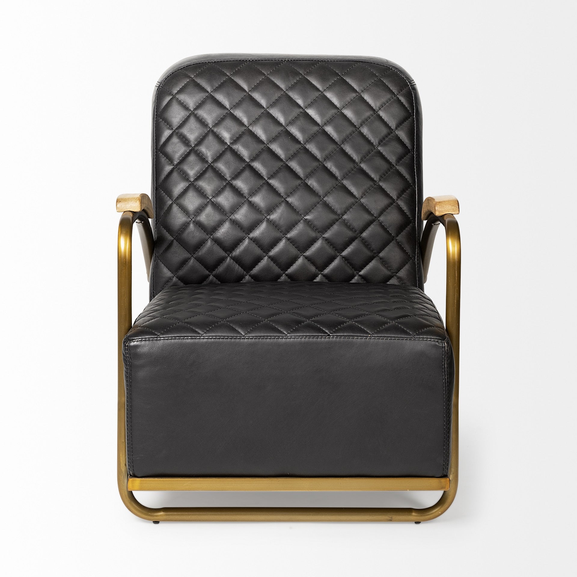 36" Black and Gold Leather Lounge Chair-2