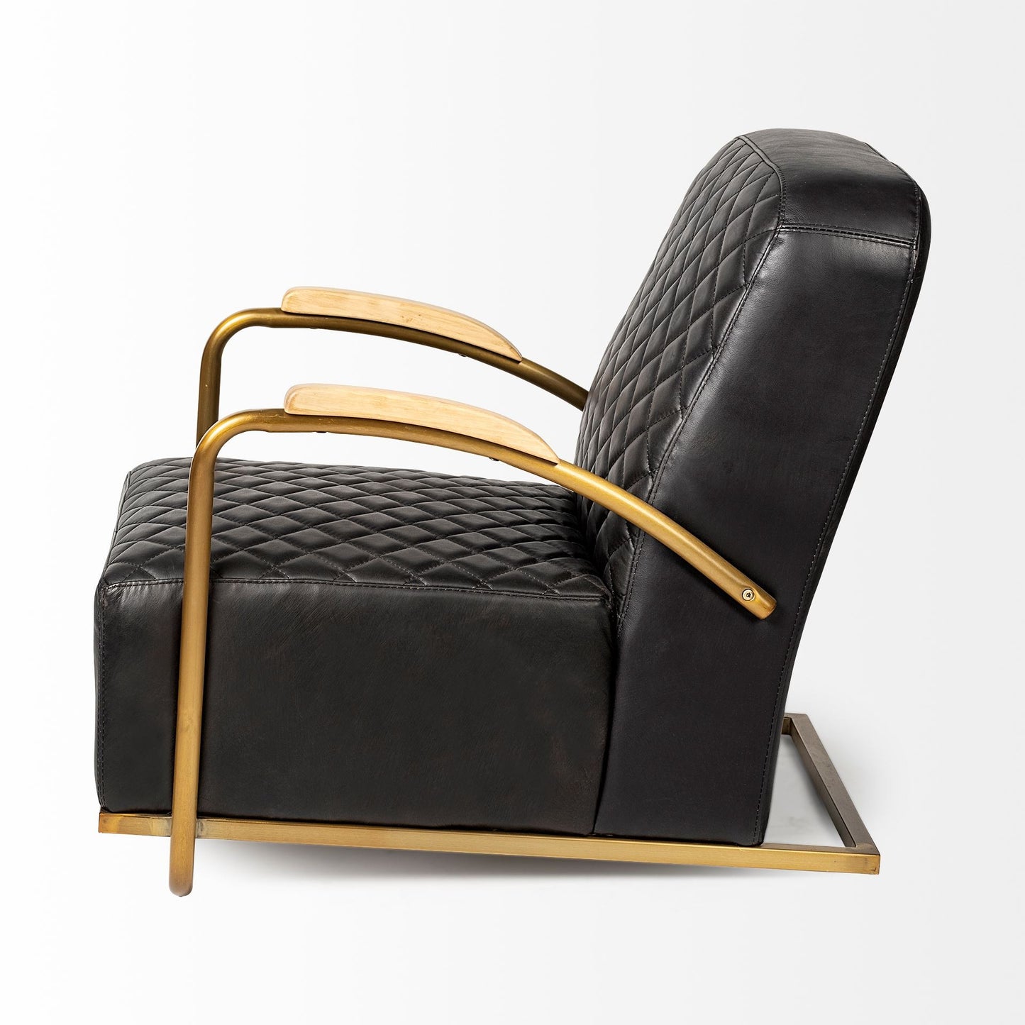 36" Black and Gold Leather Lounge Chair-3