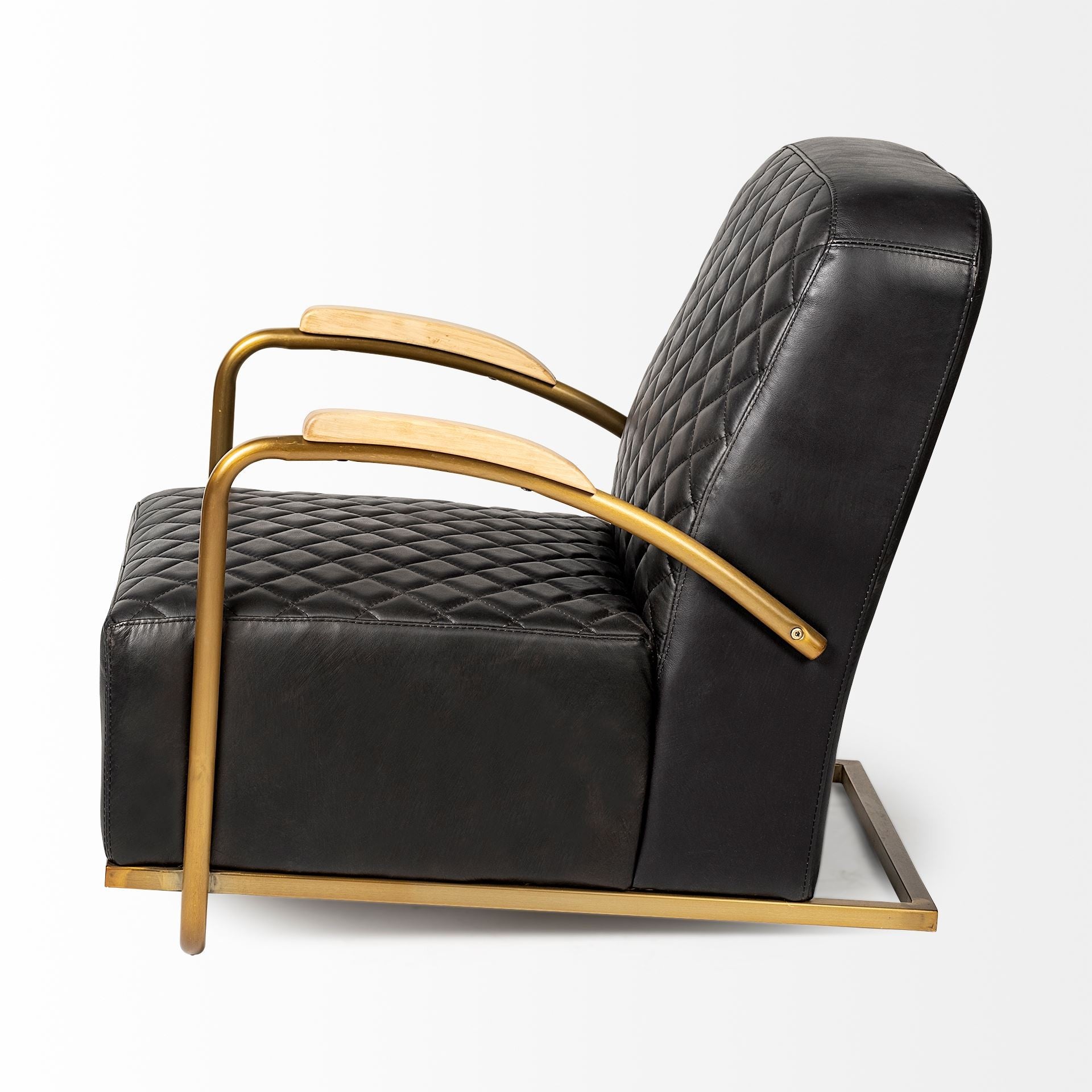 36" Black and Gold Leather Lounge Chair-3