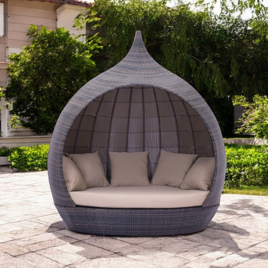 Teardrop Shaped Brown and Beige Daybed-0