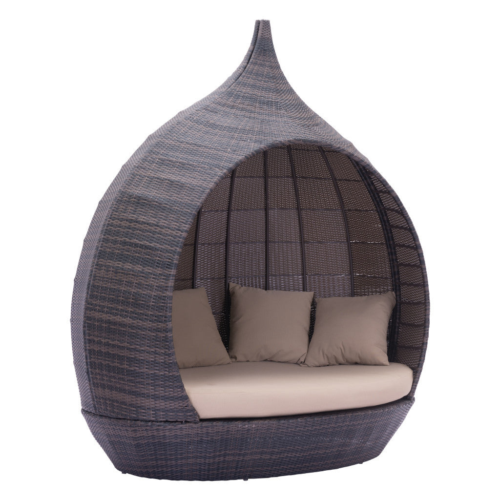 Teardrop Shaped Brown and Beige Daybed-2