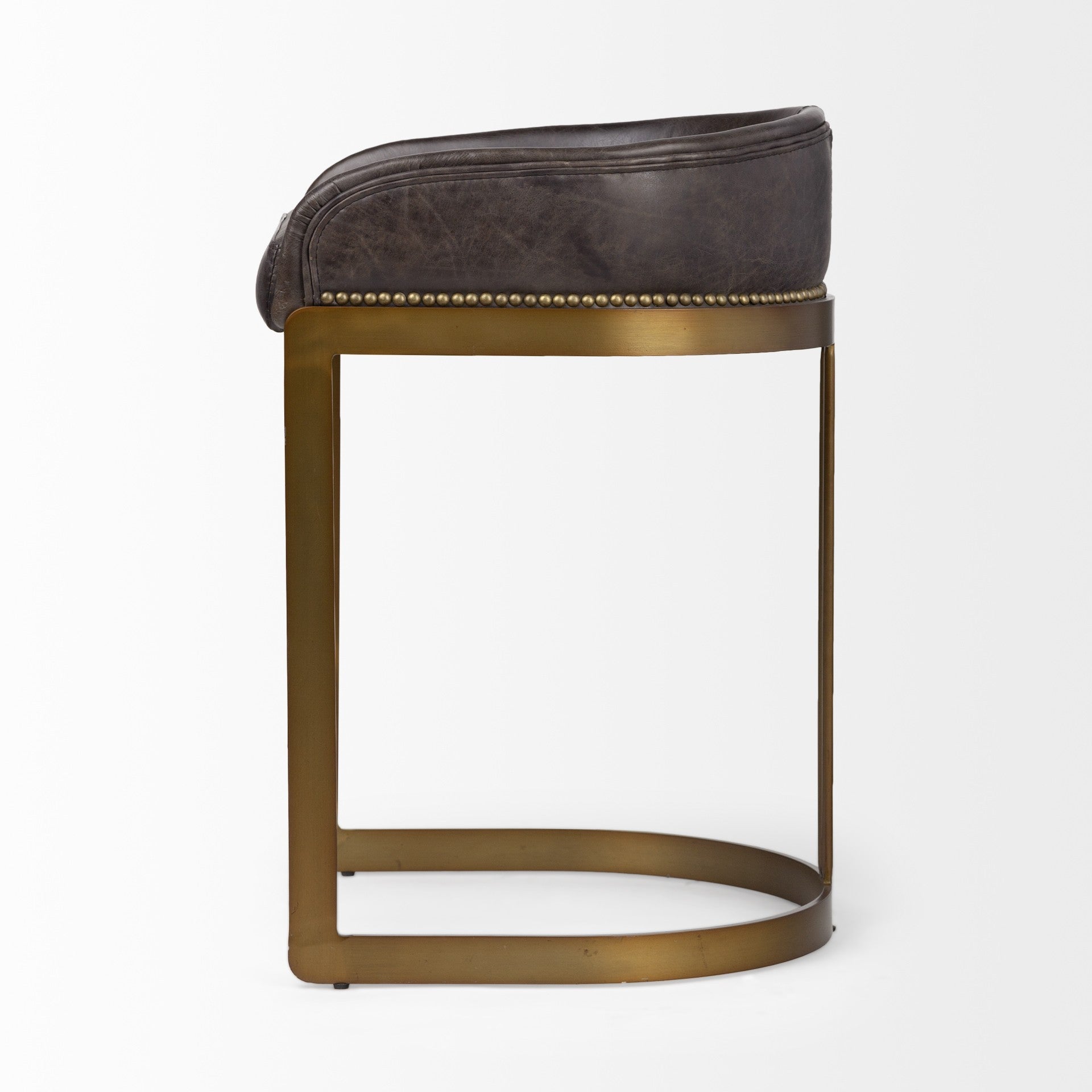 29" Black and Gold Leather and Metal Low Back Bar Height Bar Chair-3