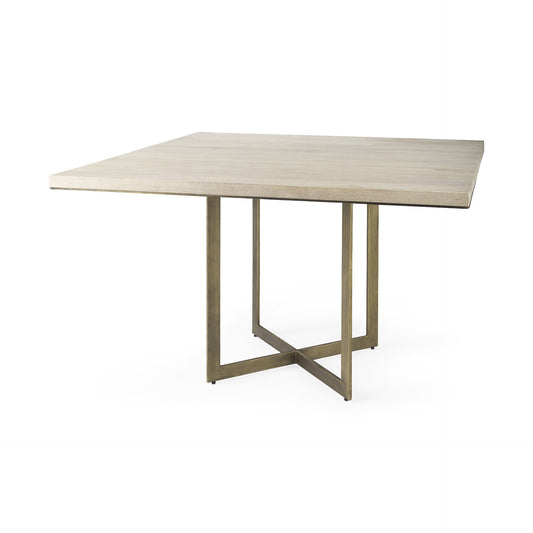 Modern Square Wood and Gold Dining Table-0