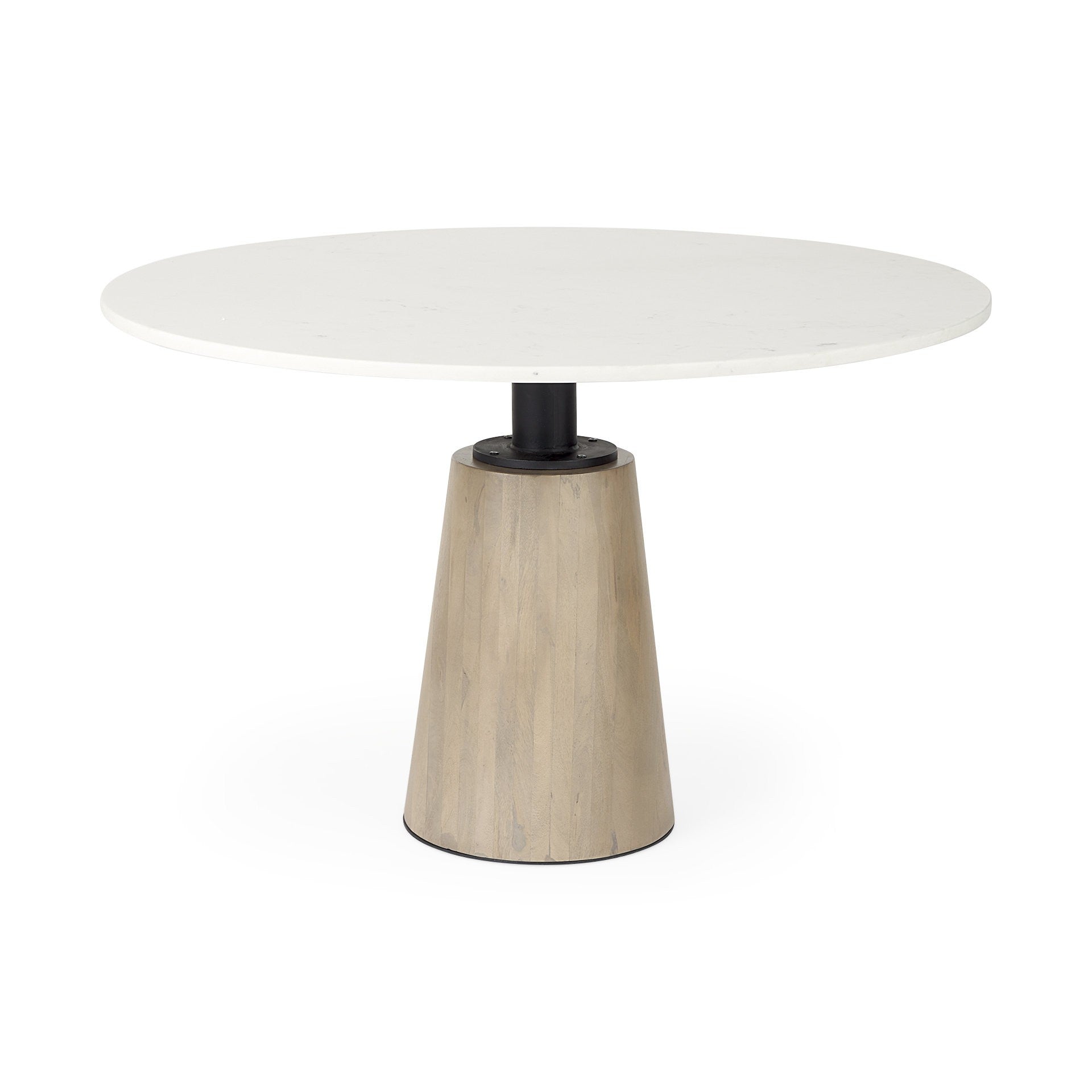 48" White And Natural Rounded Marble Pedestal Base Dining Table-1