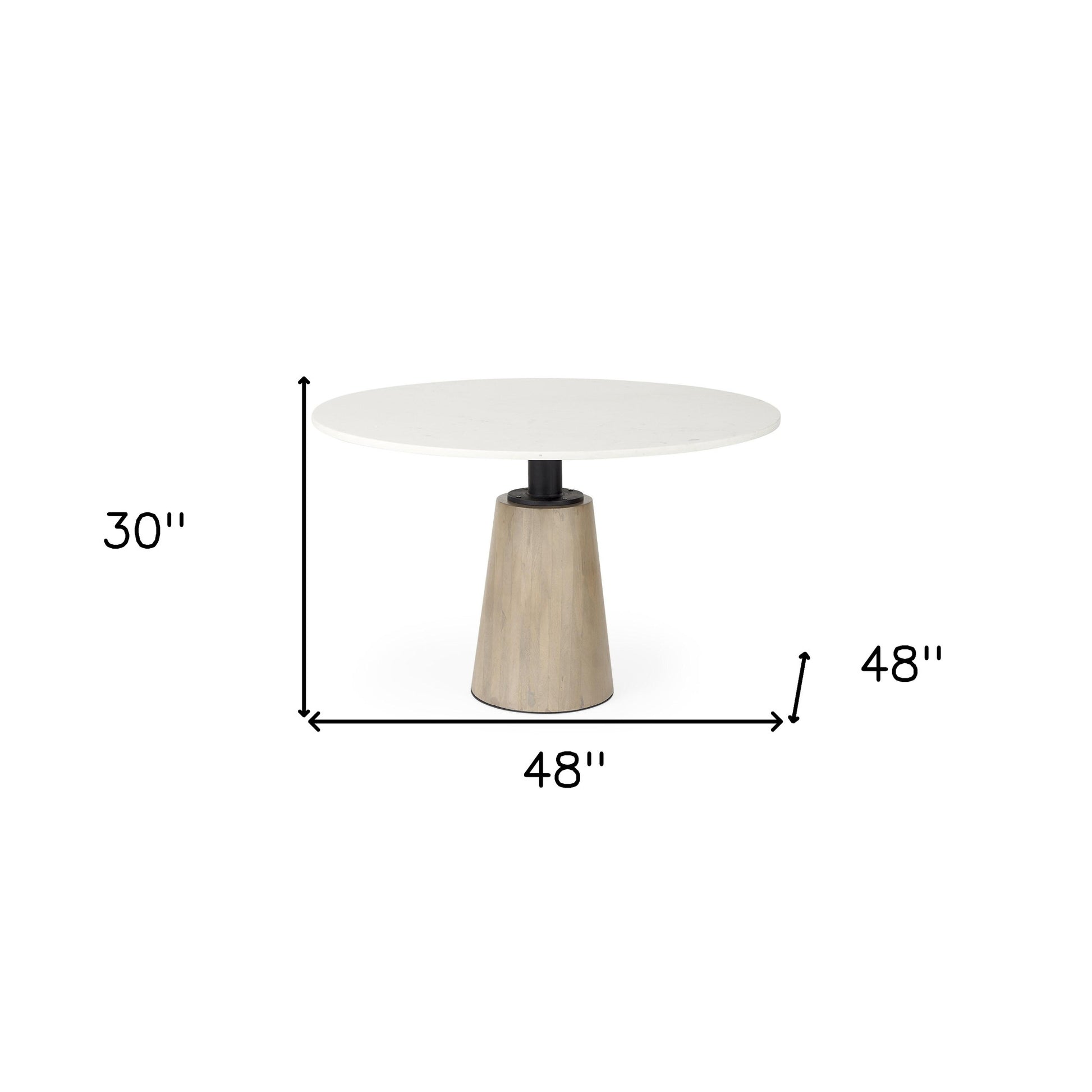 48" White And Natural Rounded Marble Pedestal Base Dining Table-8