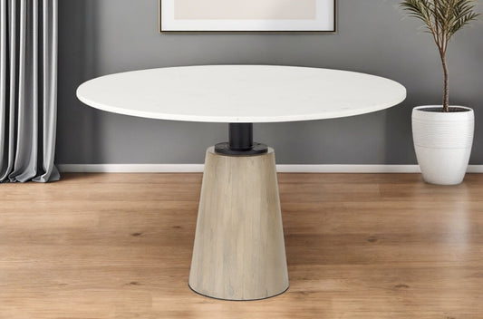 48" White And Natural Rounded Marble Pedestal Base Dining Table-0
