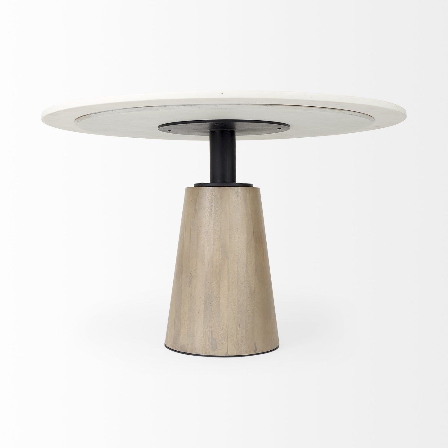48" White And Natural Rounded Marble Pedestal Base Dining Table-3