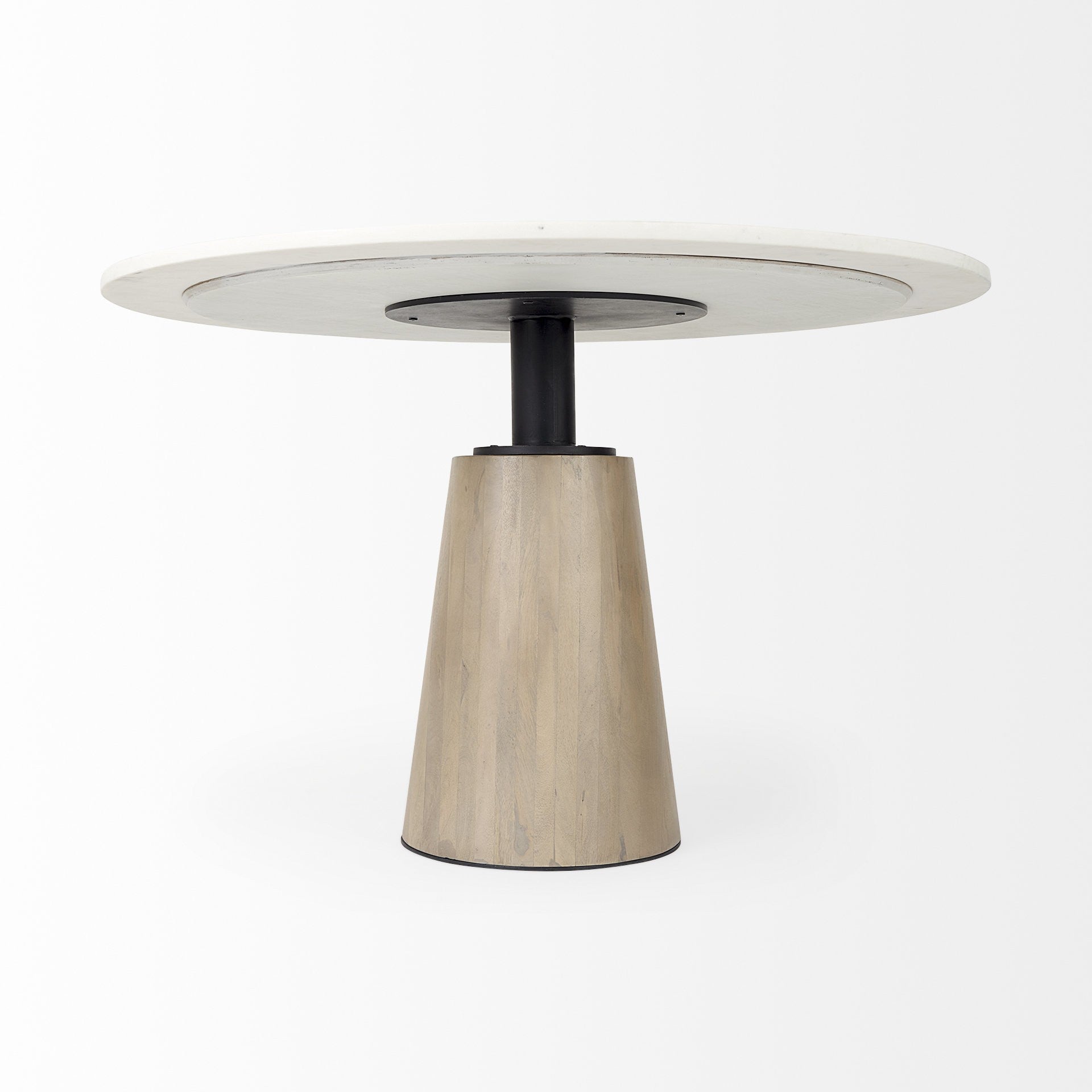 48" White And Natural Rounded Marble Pedestal Base Dining Table-3