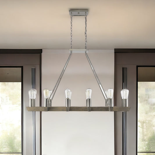 Silver Kitchen Island Twelve Light Metal Dimmable Chandelier-0