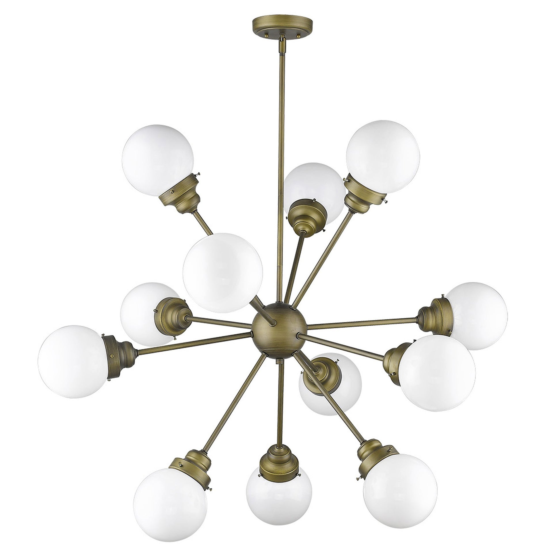 Bronze Sputnik Twelve Light Frosted Metal Dimmable Chandelier With Off White Shades-1