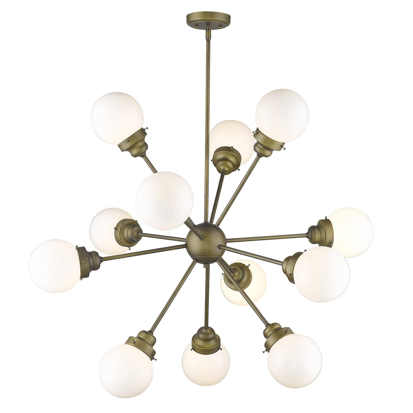 Bronze Sputnik Twelve Light Frosted Metal Dimmable Chandelier With Off White Shades-2