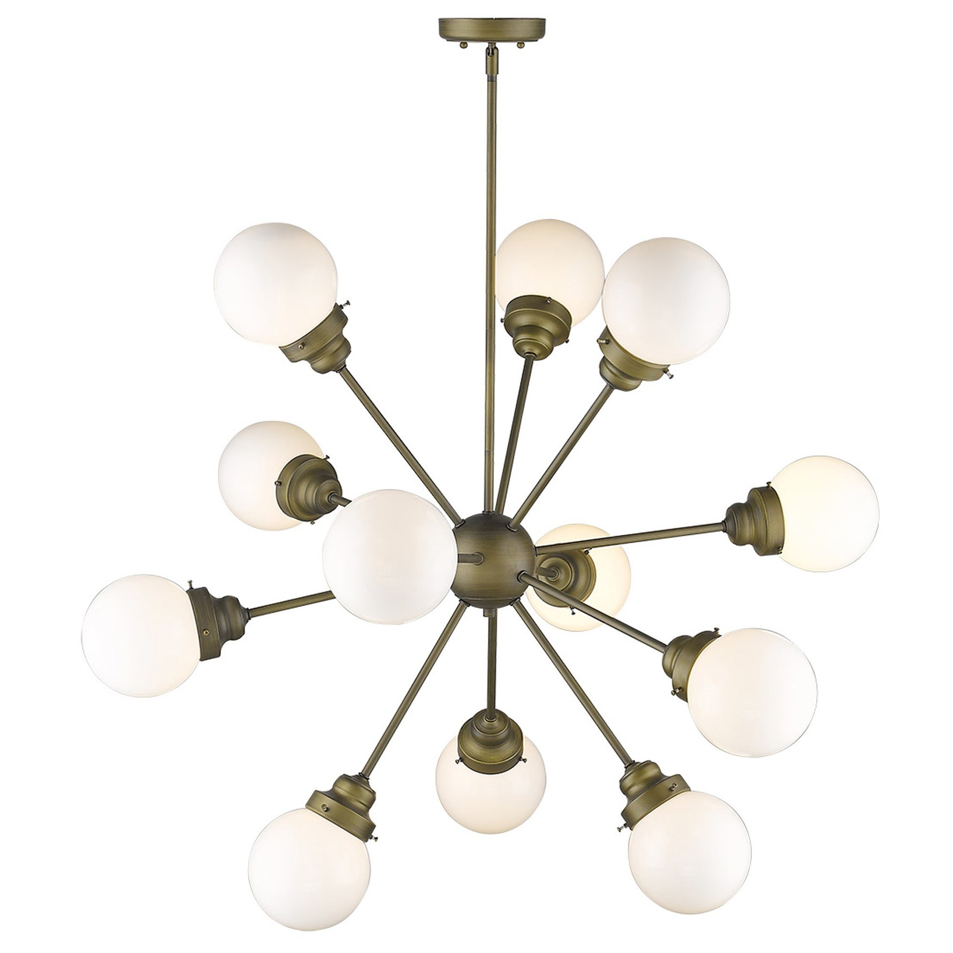 Bronze Sputnik Twelve Light Frosted Metal Dimmable Chandelier With Off White Shades-3