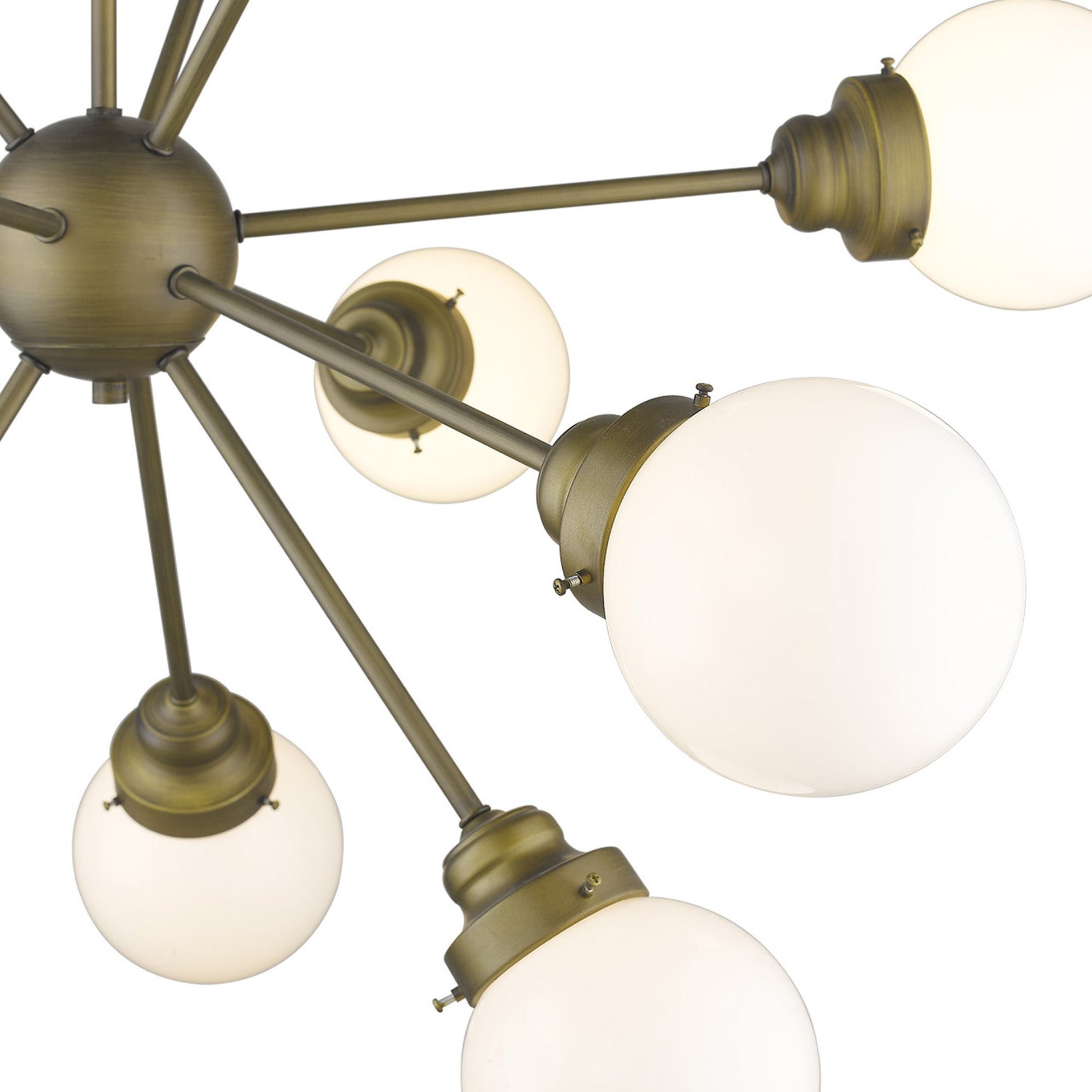 Bronze Sputnik Twelve Light Frosted Metal Dimmable Chandelier With Off White Shades-5