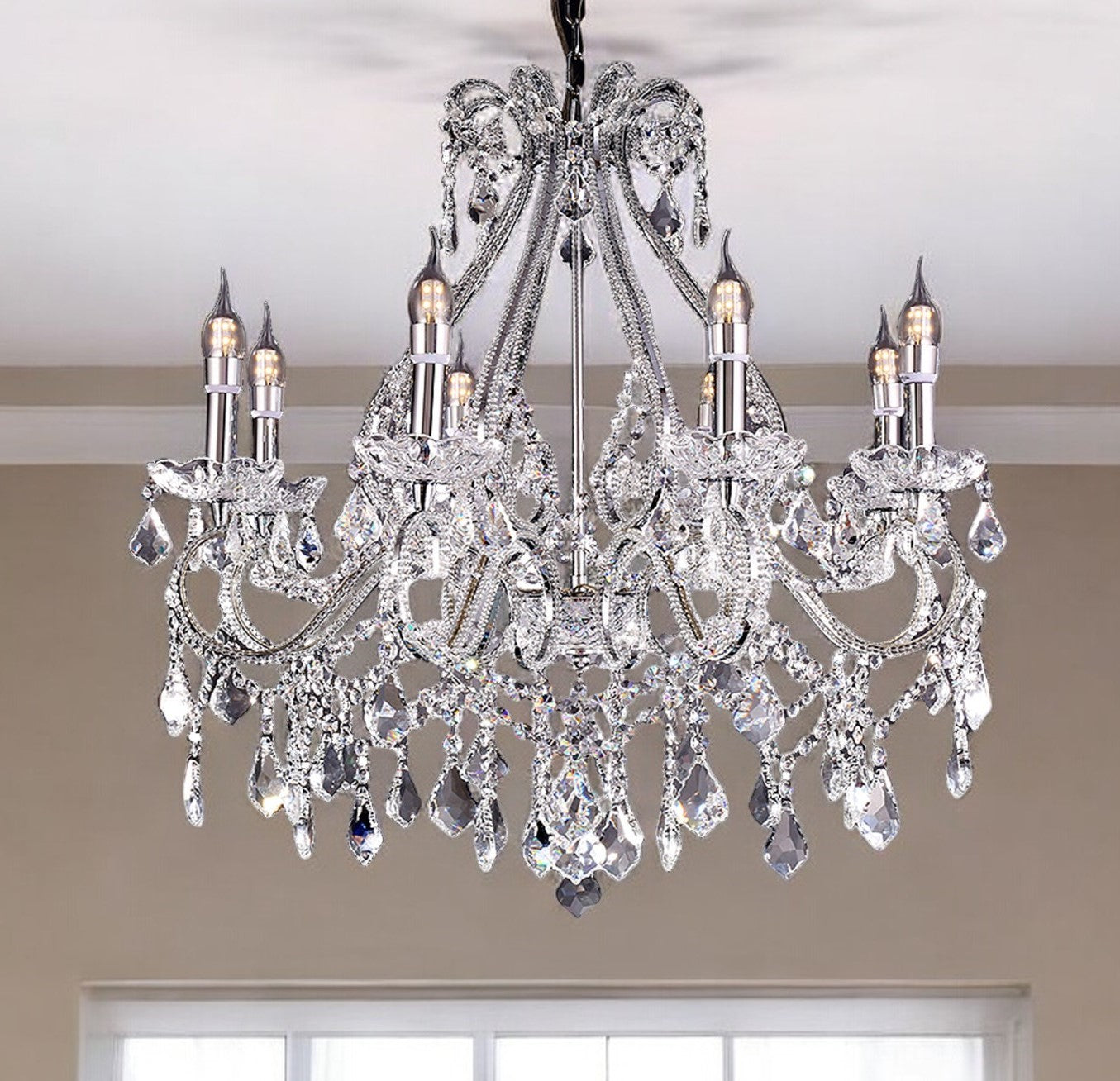 Candle Style Empire Eight Light Transparent Glass Led Ceiling Light-0