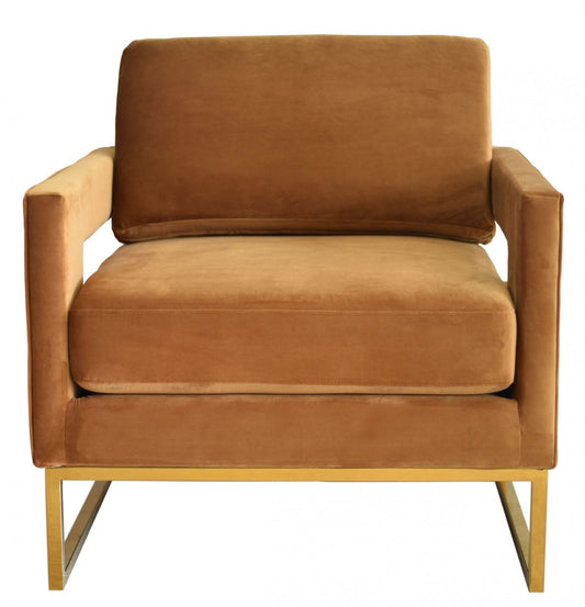 34" Camel And Gold Velvet Arm Chair-0