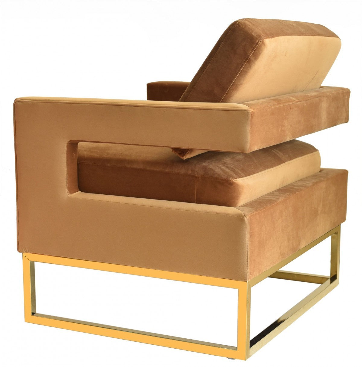 34" Camel And Gold Velvet Arm Chair-4