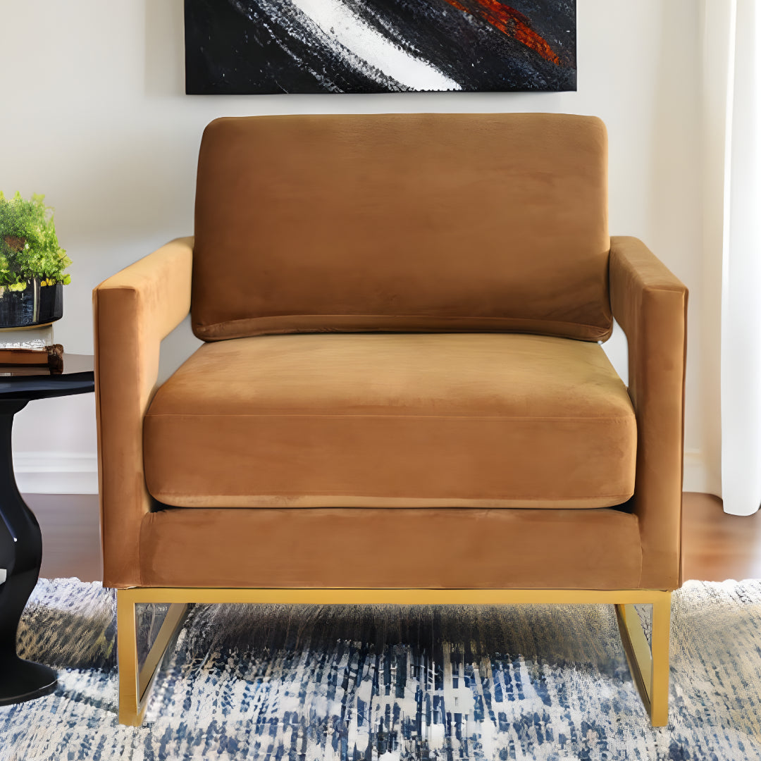 34" Camel And Gold Velvet Arm Chair-1