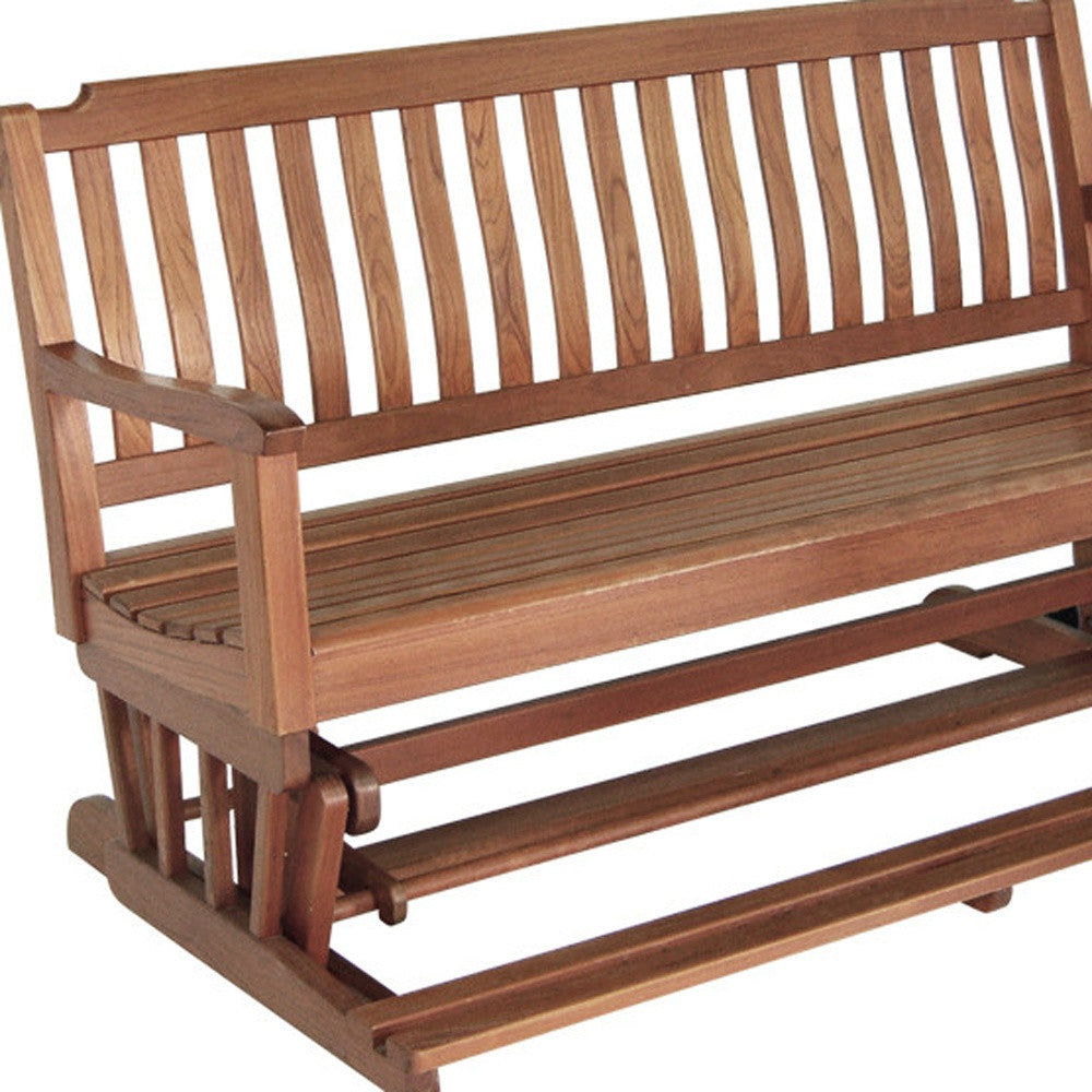 60" Brown Solid Teak Outdoor Glider Bench-2