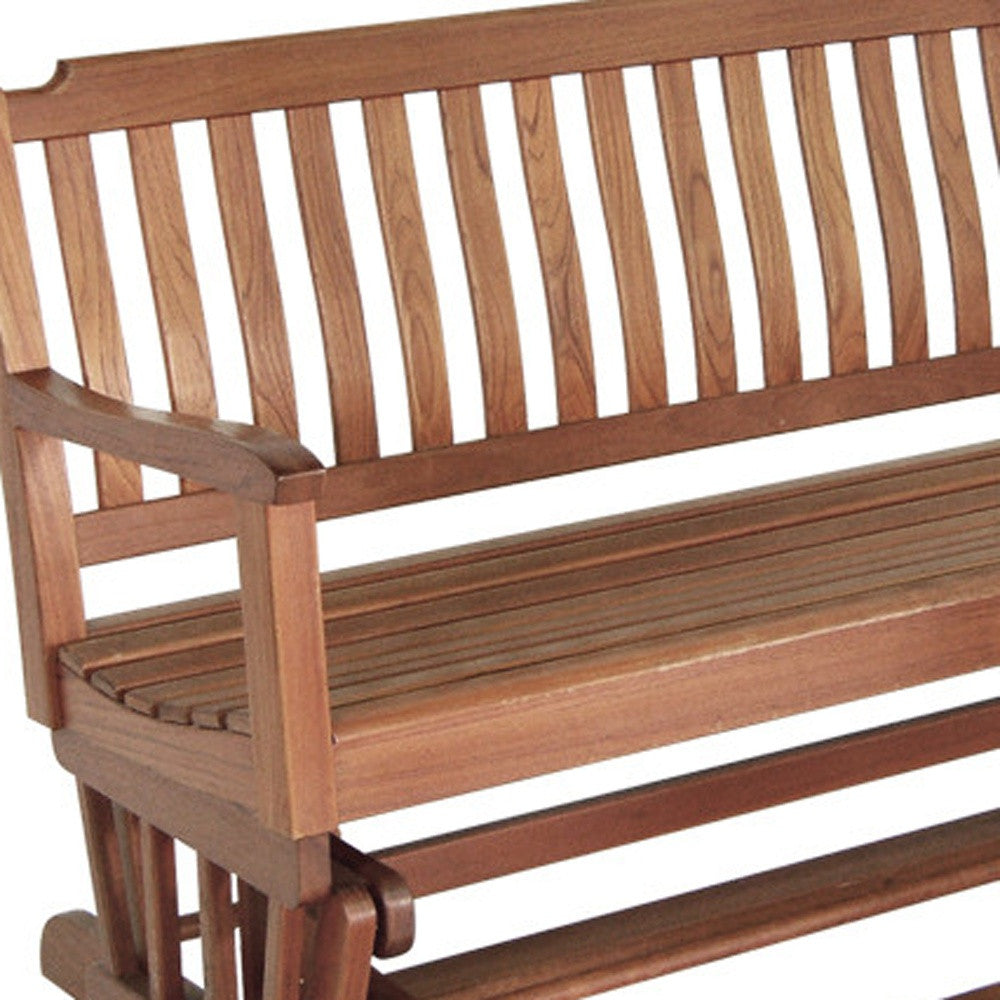 60" Brown Solid Teak Outdoor Glider Bench-3
