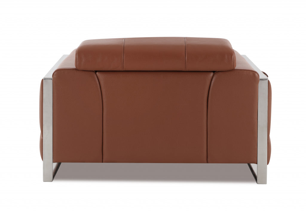 48" Camel And Silver Italian Leather Arm Chair-2