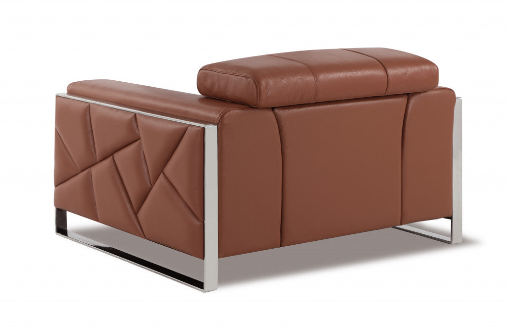 48" Camel And Silver Italian Leather Arm Chair-3