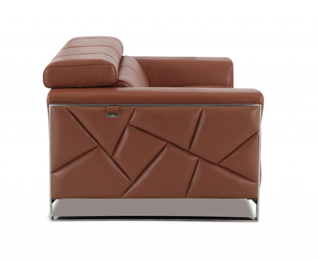 48" Camel And Silver Italian Leather Arm Chair-4