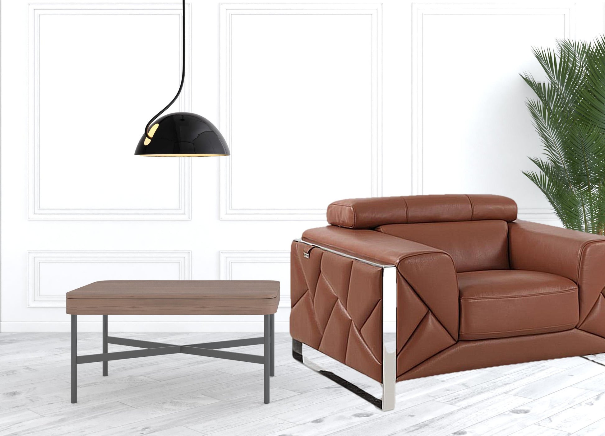 48" Camel And Silver Italian Leather Arm Chair-5