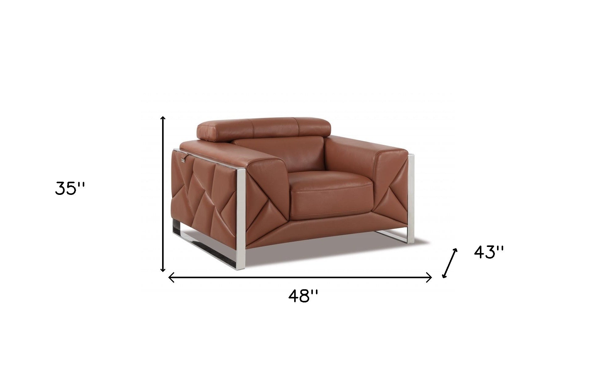 48" Camel And Silver Italian Leather Arm Chair-6