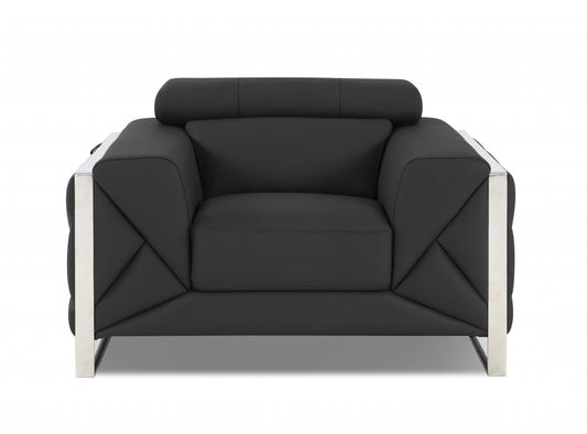 48" Dark Slate Gray And White Italian Leather Arm Chair-0