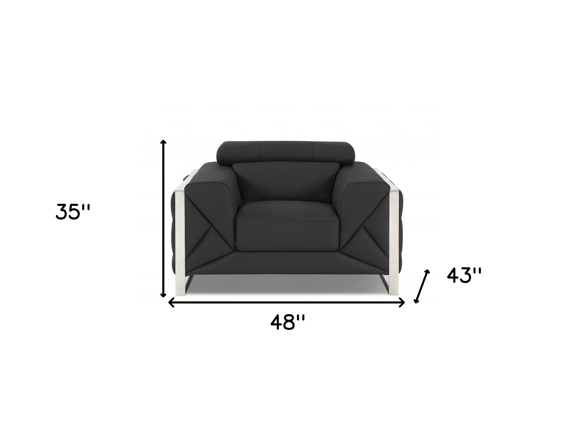 48" Dark Slate Gray And White Italian Leather Arm Chair-6